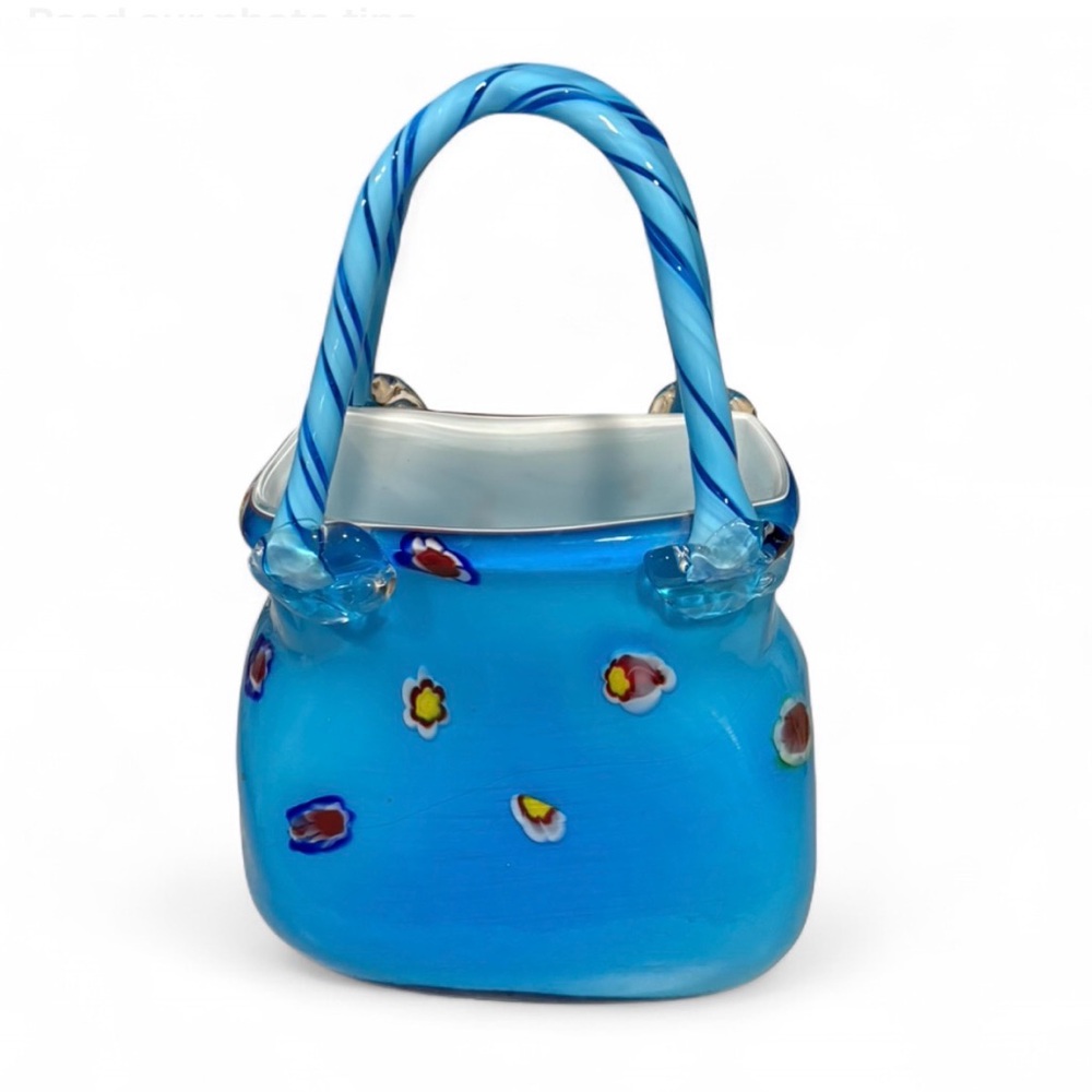 Handblown Blue Murano Style Glass Purse